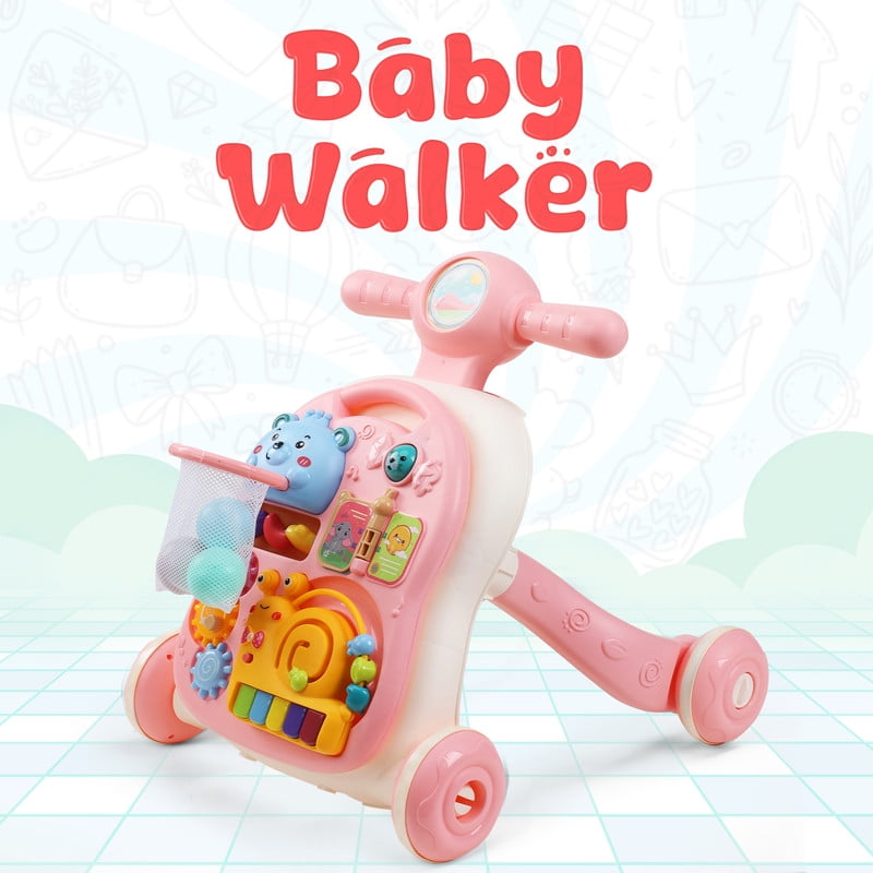 YOLAY 3-in-1 Baby Walker and Activity center for (Girls/Boys) Sit to Stand Learning Walker with Interactive Music Panel for Infants & Toddlers