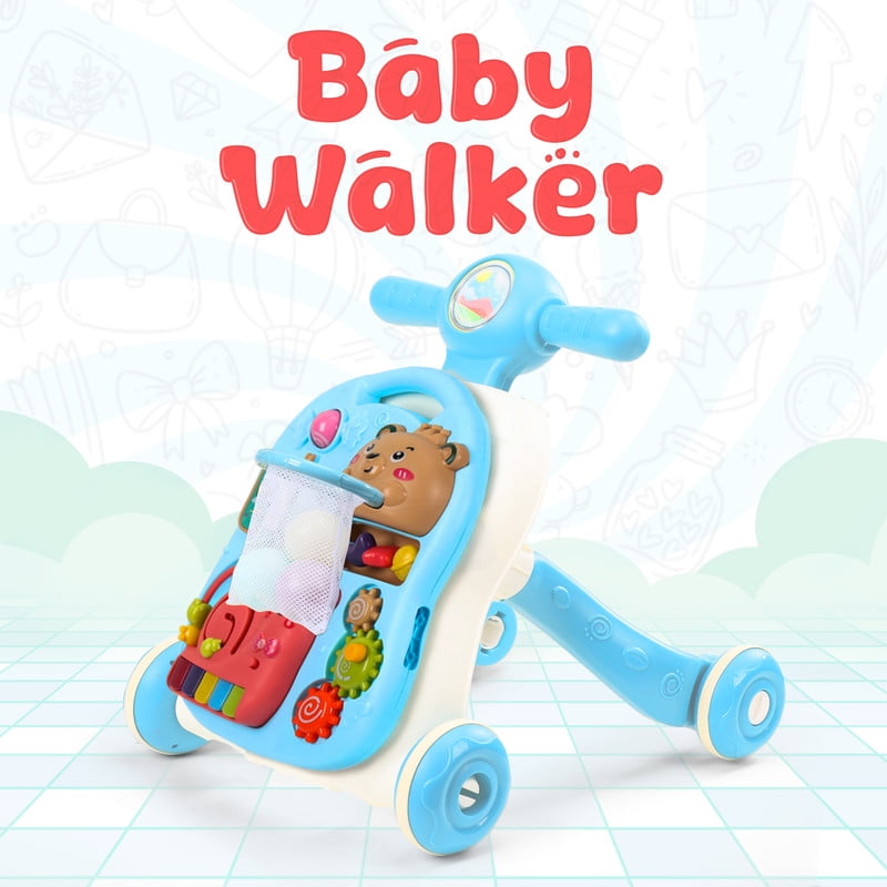 YOLAY 3-in-1 Baby Walker and Activity center for (Girls/Boys) Sit to Stand Learning Walker with Interactive Music Panel for Infants & Toddlers