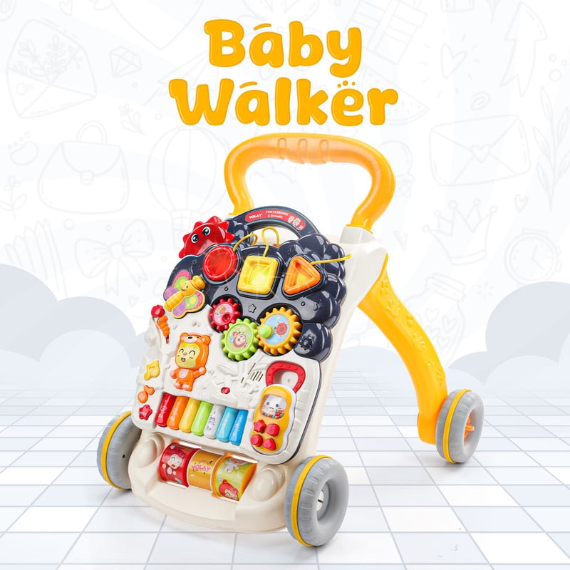 YOLAY 2-in-1 Premium Baby Walker and Activity center for (Girls/Boys) Sit to Stand Learning Walker with Interactive Music Panel for Infants & Toddlers