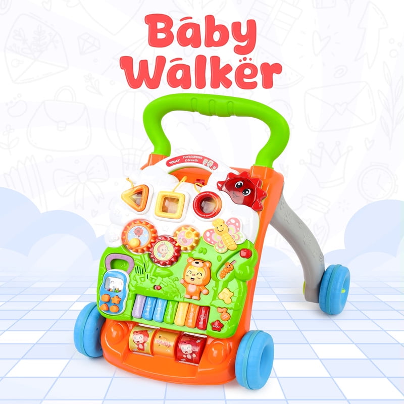 YOLAY 2-in-1 Premium Baby Walker and Activity center for (Girls/Boys) Sit to Stand Learning Walker with Interactive Music Panel for Infants & Toddlers